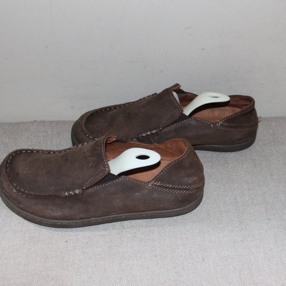 KIDS OLUKAI LEATHER SLIP ON SHOES - SIZE 3 1/2 - BROWN - Picture 3 of 8